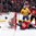 MONTREAL, CANADA - JANUARY 4: Referee Anssi Salonen blows his whistle as Canada's Carter Hart #31 makes the save with Dante Fabbro #8, Jeremy Lauzon #15 and Sweden's Jens Looke #24 lookinf on during semifinal round action at the 2017 IIHF World Junior Championship. (Photo by Andre Ringuette/HHOF-IIHF Images)


